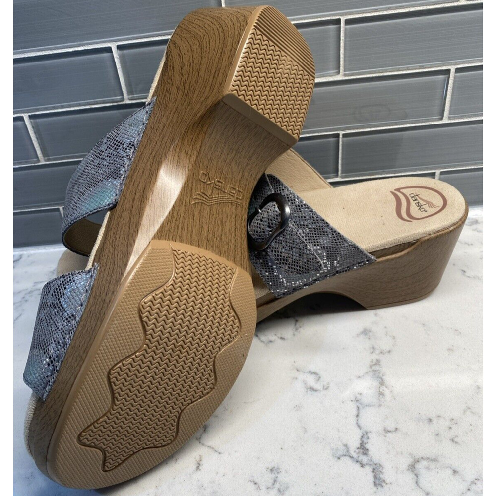 NWOB! Dansko Sophie Green Silver Snake Double Buckle Leather Sandals 42 Comfort - Picture 7 of 8
